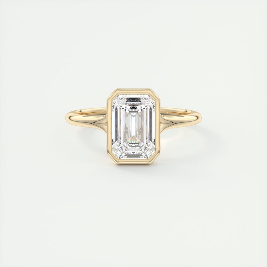 Floating emerald cut bezel Frank Darling diamond engagement ring yellow gold