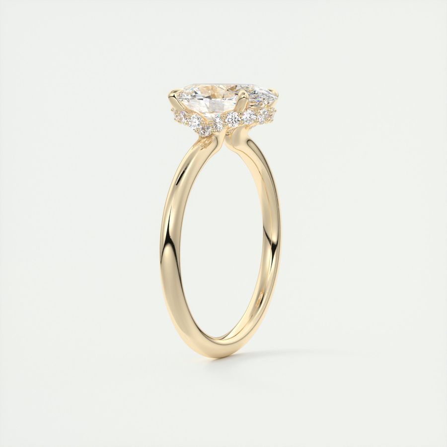 north south oval claw prong plunge pave low profile modern frank darling engagement ring solitaire yellow gold