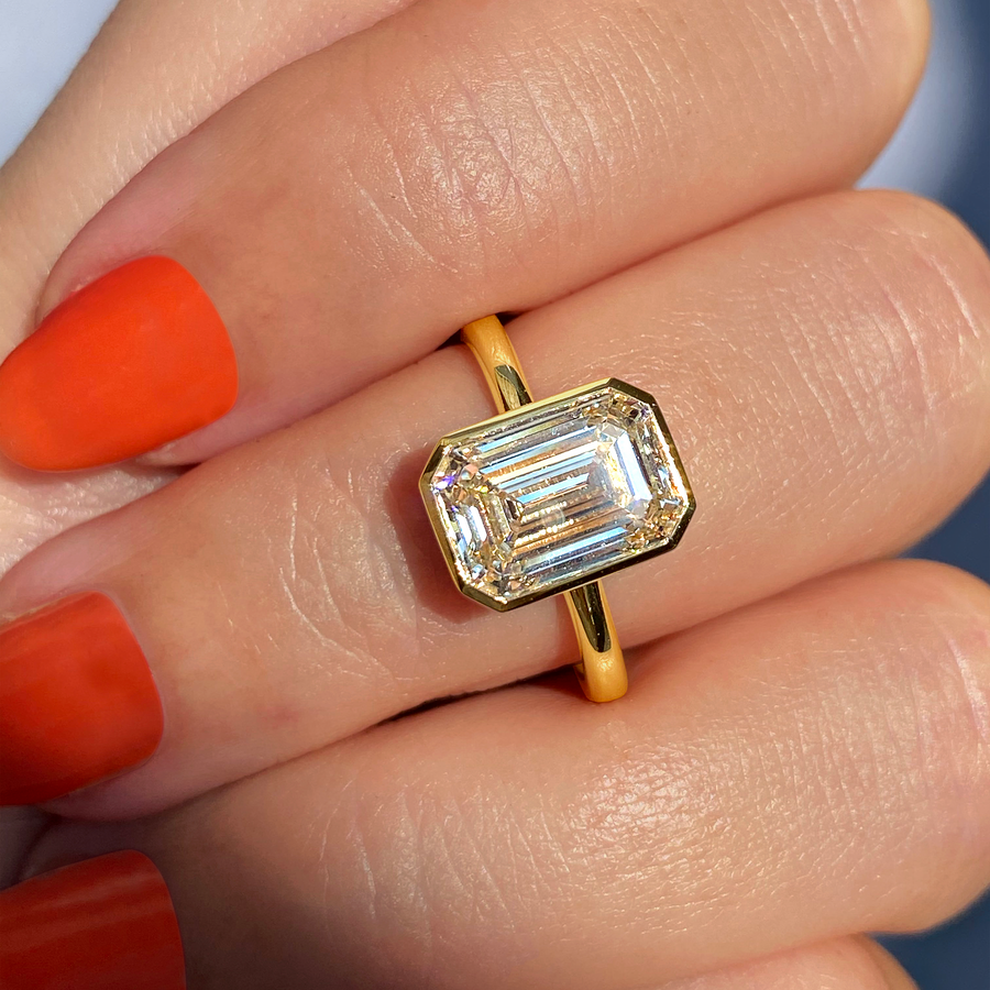 Bezel emerald cut engagement ring outlet