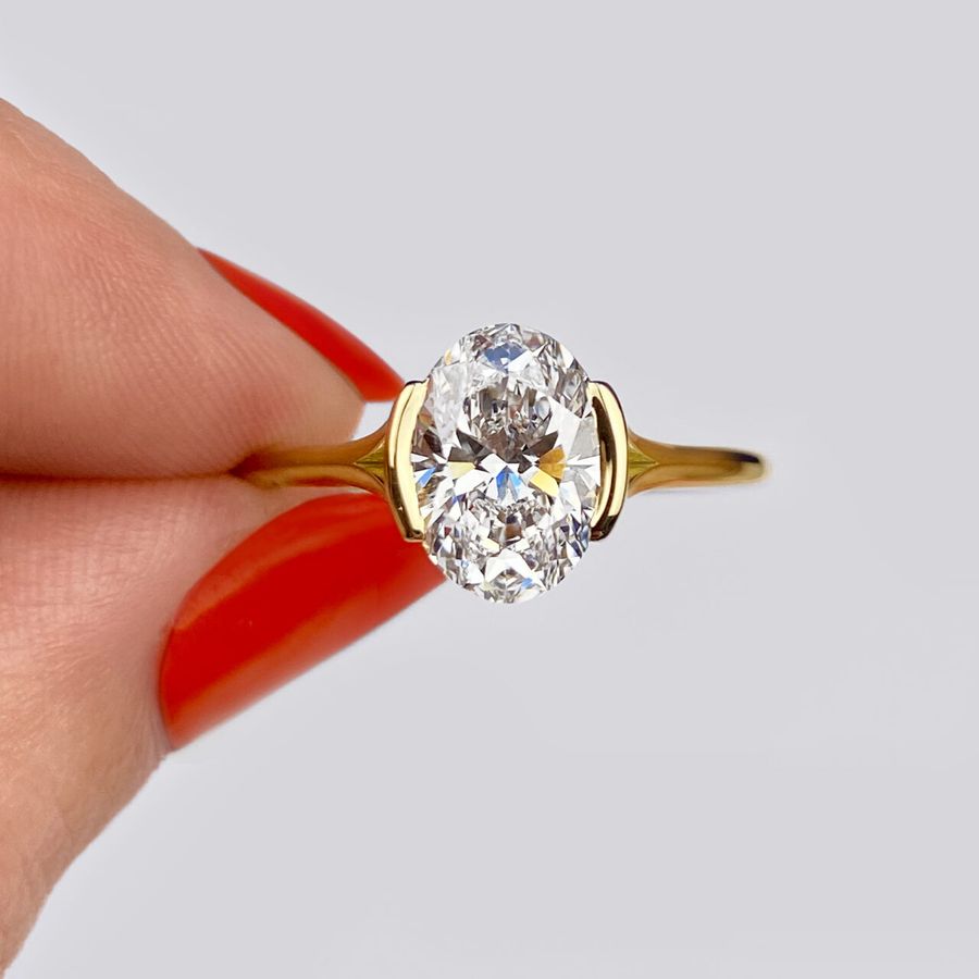 Bypass Style Engagement Ring - Half Bezel Set Diamond