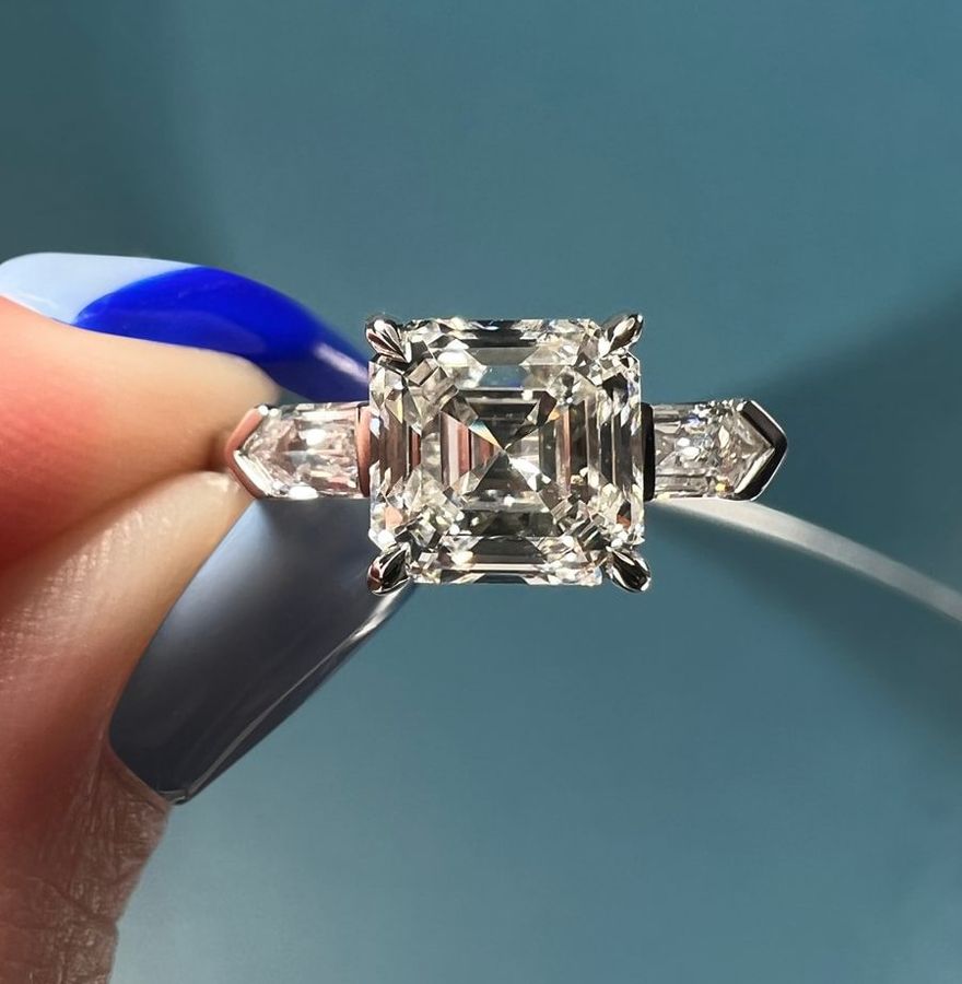 Celebrity asscher cut hot sale engagement rings